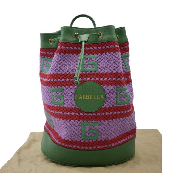 GUCCI  Capri Striped Drawstring Woven fabric Bucket Backpack Bag Multicolor 6636 - Picture 3 of 13